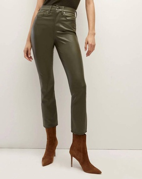 carly vegan leather kick flare pant in loden