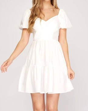 v neck dress in white