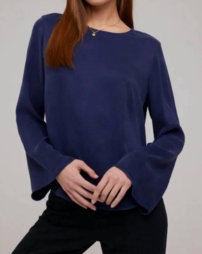 bell sleeve button back top in bold navy