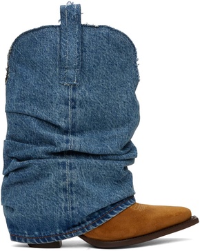 Tan & Blue Low Rider Cowboy Denim Boots