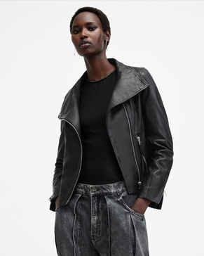 Ellis Leather Funnel Neck Biker Jacket