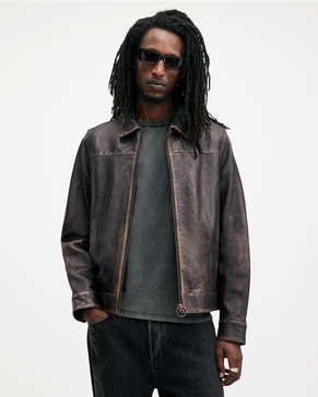 Alkan Zip Up Two Tone Leather Jacket