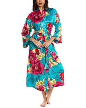 Natori Peona Satin Robe Teal Multi XS (Women's 2-4)