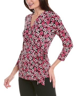 Anne Klein Women's Plus Size Printed Ity 3/4 SLV Wrap Top