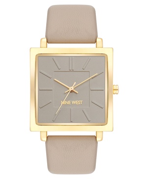 Women's Quartz Square Taupe Faux Leather Band Watch, 35mm