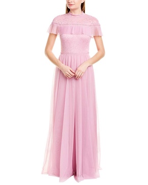 BCBGMAXAZRIA Women's Colorblocked Lace and Tulle Gown