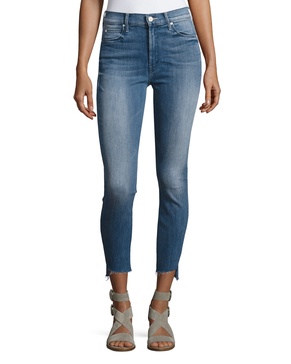 Stunner Zip Ankle Step Fray Jeans, Blue