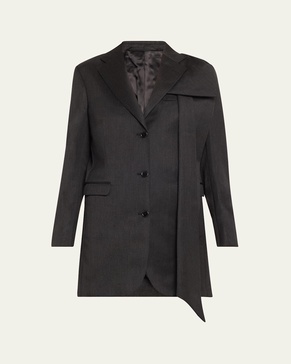 Longline Wool-Blend Jacket with Bow Detail