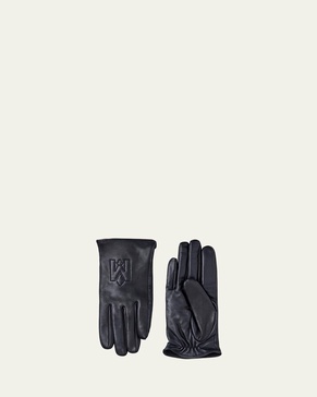 Eunice Leather Logo Gloves with Cashmere Lining