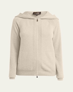 Merano Cashmere Zip-Front Hoodie Sweater