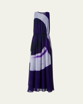 Loop-Print Elastic Silk Crepe Gown