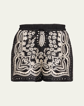 Frances Bandana-Print Silk Pull-On Shorts