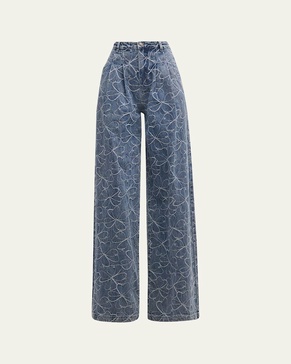 Adley High-Rise Wide-Leg Floral-Embroidered Jeans