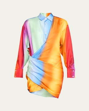 Rainbow Blur Short Asymmetric Wrapped Shirtdress