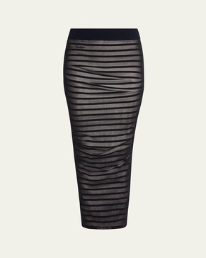 Rib Mariniere Striped Mesh-Inset Maxi Skirt