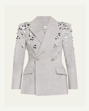 Getty Crystal-Embellished Double-Breasted Wool Blazer