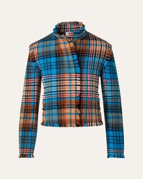 Tartan Tweed Fringe-Trim Wool Jacket