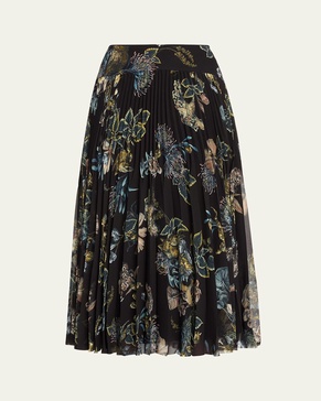 Forest Floral Pleated Chiffon Skirt