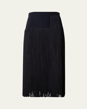 Silk Crepe Maxi Skirt with Asymmetrical Fringe