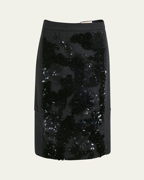 Wool-Blend Sequin Midi Skirt