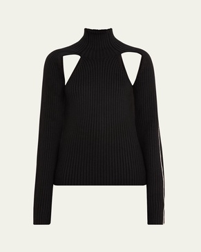 Raglan Cutout Ribbed Wool Sweater