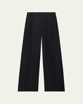 Pleated Front Wide-Leg Linen Trousers