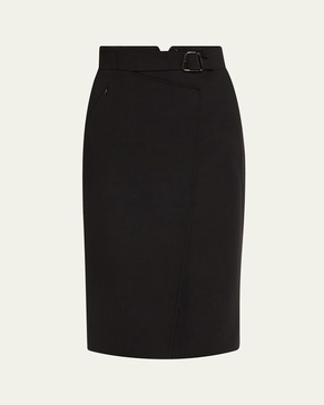 Trapezoid Buckle Wrapped Wool Pencil Skirt