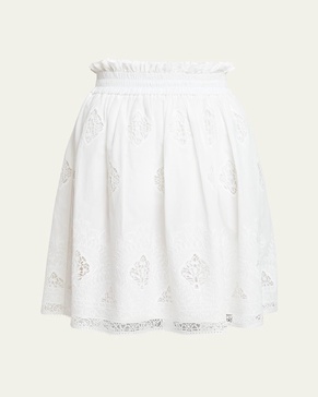 Lace-Embroidered Gathered-Waist Skirt