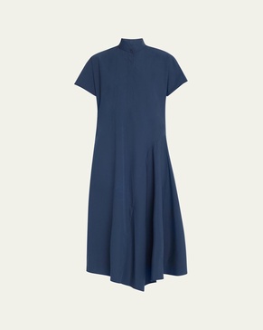 Poplin Midi Dress with Half Circle Handkerchief Hem