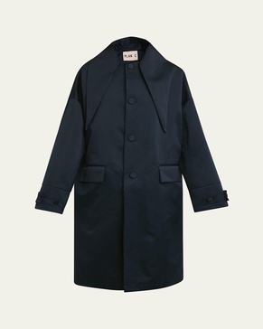 Long Raincoat with Dropped Point Collar