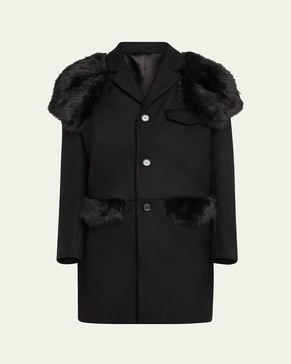 Men's Heavy Wool Felt Coat with Shearling Trim