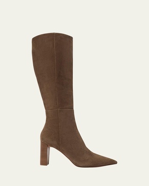 Elisa Suede Block-Heel Knee Boots