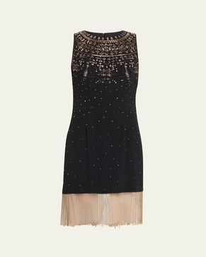 Brett Beaded Fringe-Hem Dress