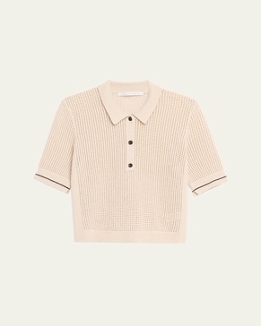 Mesh Short Sleeve Cashmere Polo Top