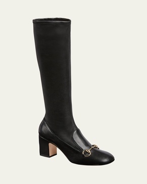 Lady Leather Bit Tall Loafer Boots