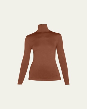 Cashmere-Silk Mock-Neck Long-Sleeve Top