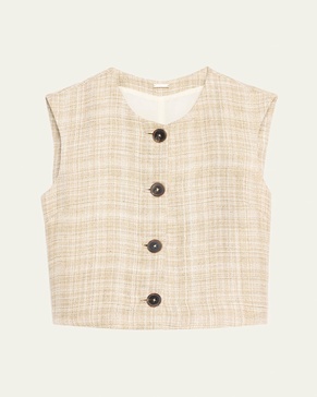 Remo Silk Linen Plaid Vest Top