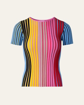 Merino Wool Reverse Rainbow Ribbed Knit Top