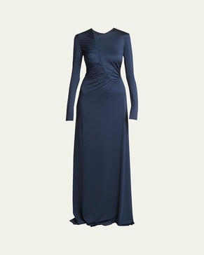 Ruched Detail Long-Sleeve Gown