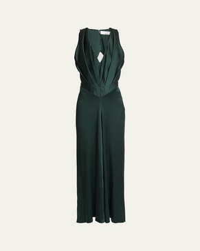 Plunging Pleated Satin Gown