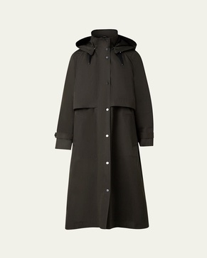 Detachable Drawstring Hooded Silk Taffeta Coat