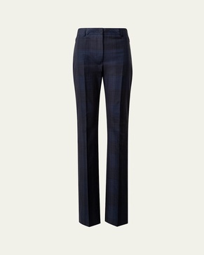 Marilyn Check Silk-Cotton Seersucker Bootcut Pants