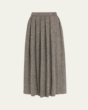 Pleated Wool Herringbone Ball Skirt