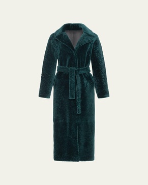 Reversible Shearling Lamb Overcoat with Tie Belt