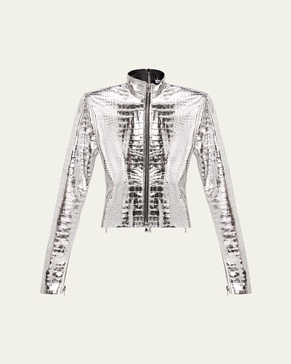 Metallic Croc-Embossed Leather Jacket