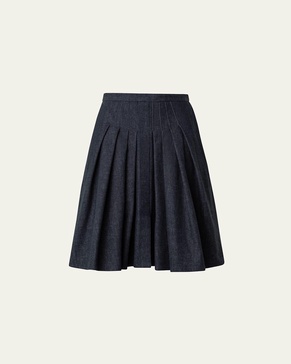 Pleated Denim Short Skirt