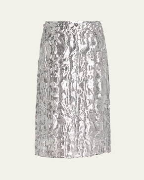 Metallic Cloque Jacquard Midi Skirt