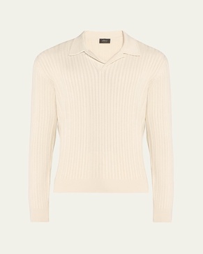 Men's Ribbed Herringbone Cotton Polo Sweater