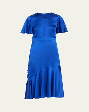 Victoria Flutter Sleeve Midi Silk Dress