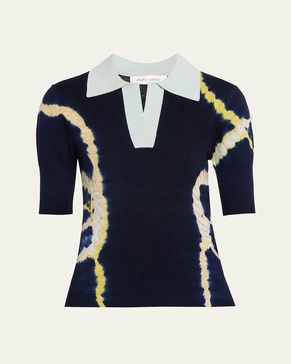 Tie-Dye Thread Polo Cashmere Top